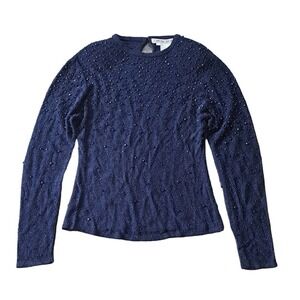 Carlisle/Sport navy blue Beaded Sweater Sz L